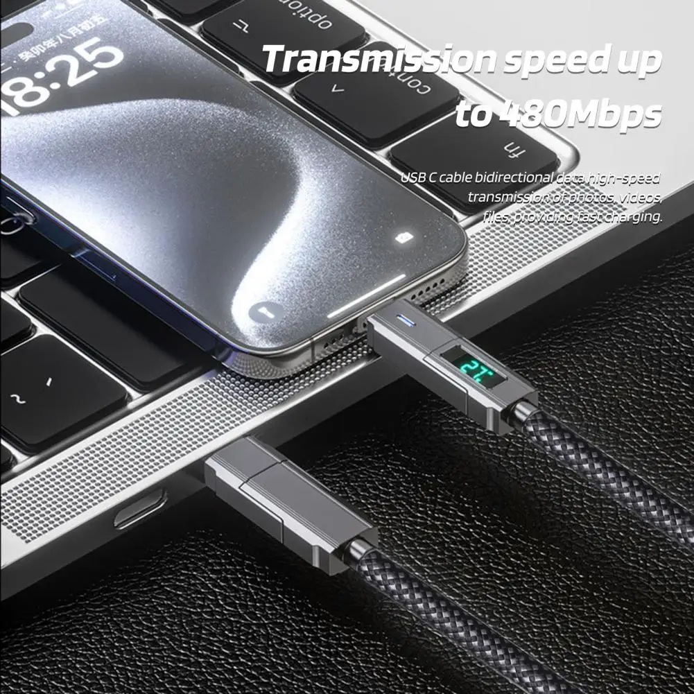 كابل USB C إلى 8pin كابل شحن شاشة البطارية 4 في 1 مع شحن سريع Pd66w لبيانات مضفرة أندرويد 100 سم للهاتف المحمول