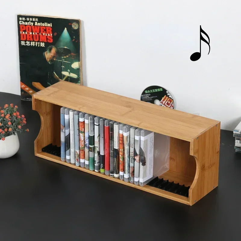 For High-Capacity Bamboo CD Storage Rack, Desktop Display for PS4 Game Discs, DVD Blu-Ray Music Collection Shelf