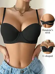 Black glossy underwear cup girl sexy lingerie semi-comfortable push-up underwear straps everyday versatile  sensorable lingerie