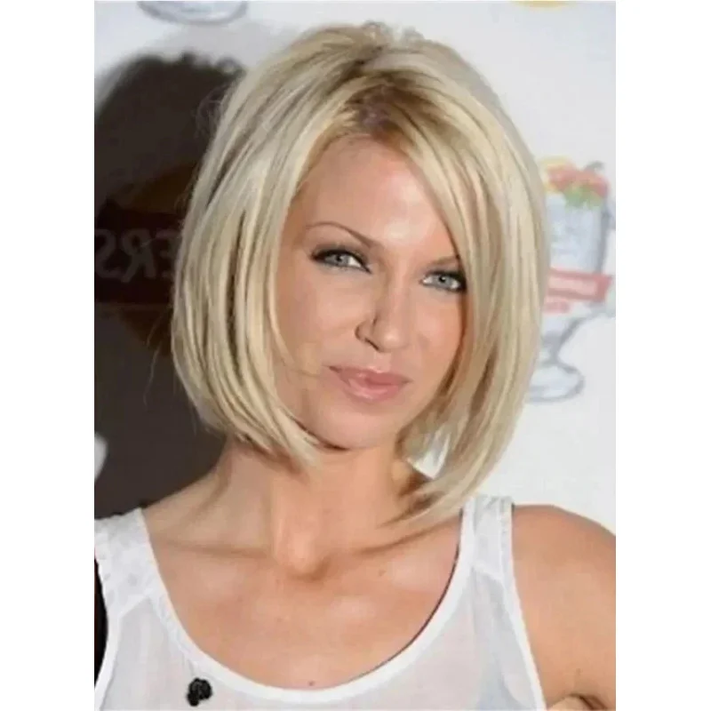 

Real Human Hair New Fashion Women's Natural Short Light Blond Straight Wig 12 In