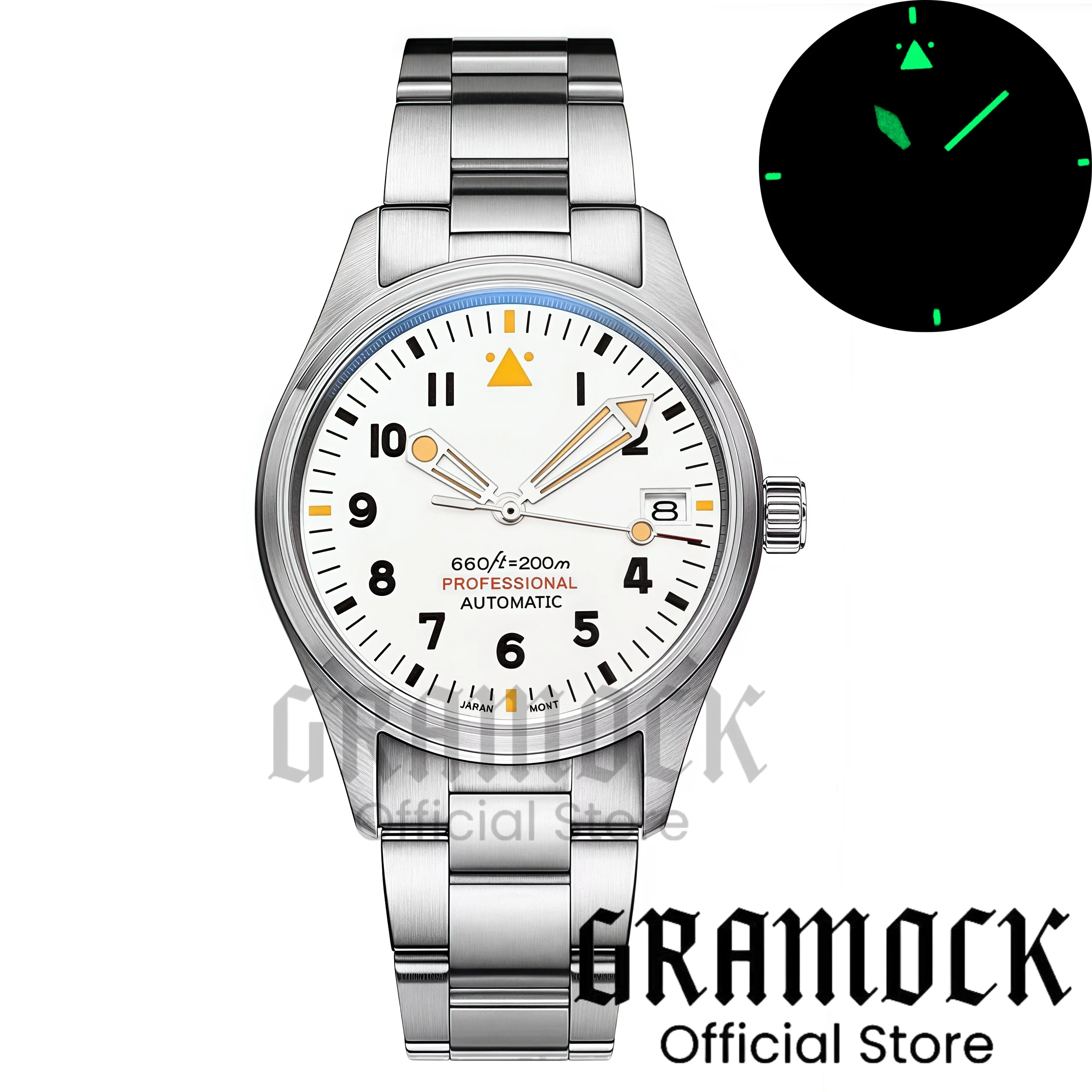 

Gramock 39mm Black Pilot Men's Automatic Steel Dive Watch NH35 PT5000 Mechanical AR Domed Sapphire Wristwatch Lume 10Bar Dive