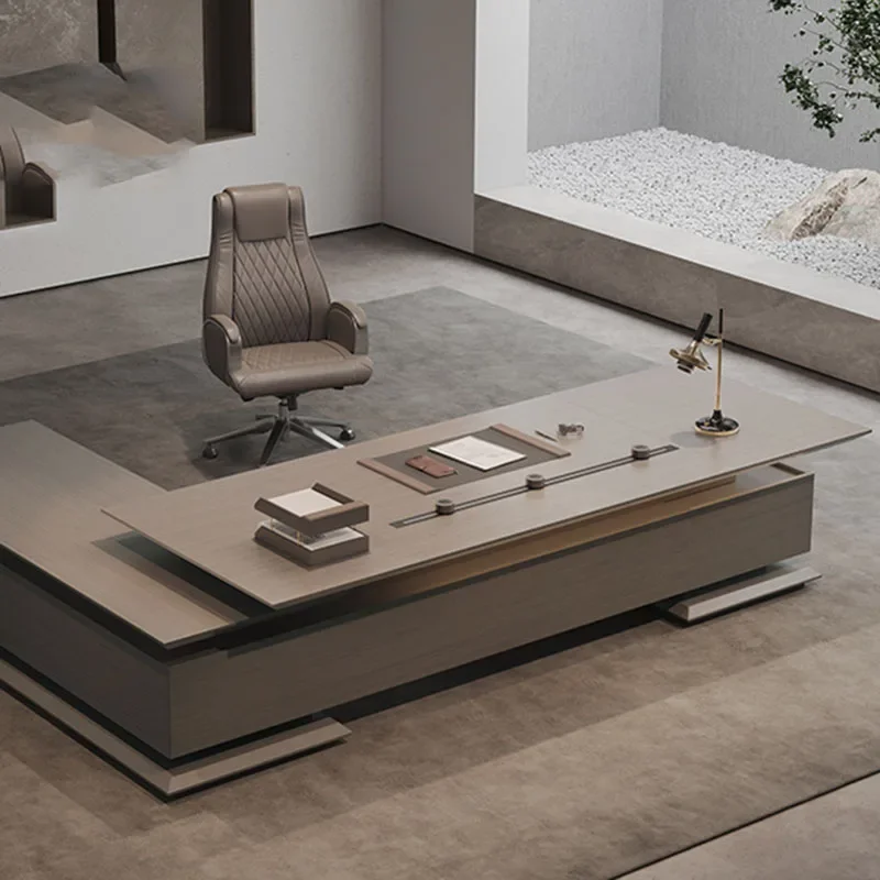 Premium Standing Computer Office Desk Luxury L Shape Conference Laptop Desk Table Boss Console Escritorio