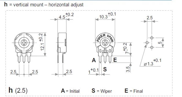 3PCS/lot Spanish PIHER fine-tuning potentiometer PT10-22