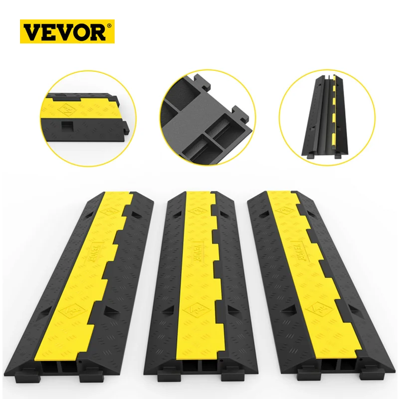 VEVOR 3PCS Cable Cover Cord Hose Protective Ramp Heavy Duty Wire Extension Cord Garden Water Hose Driveway Rubber Speed Bump