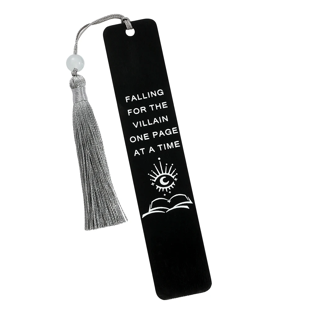 Falling for The Villain One Page At A Time Bookmark with Tassel Staianless Steel Black Book Marks for Book Lover Supplies Gifts