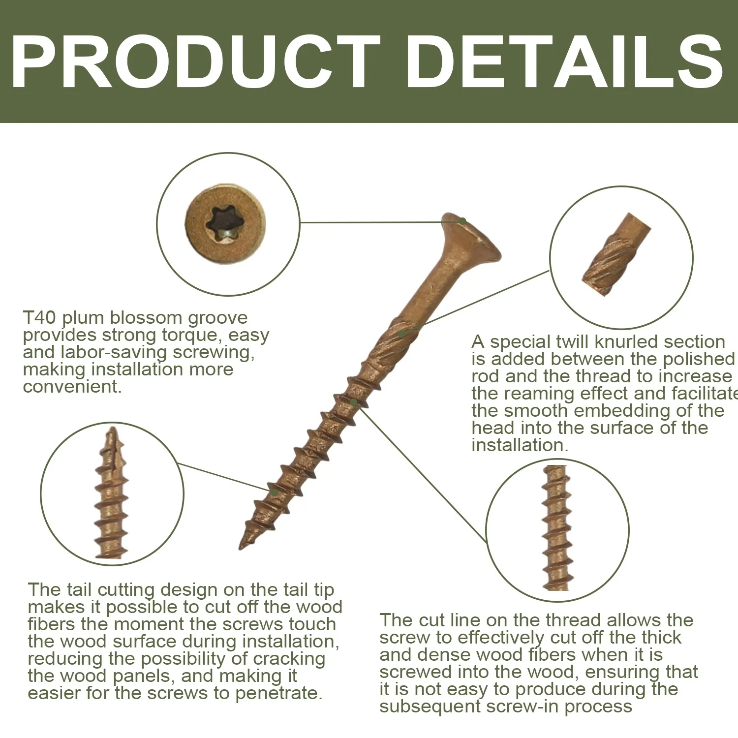 VKKM #8*2 Embossed Deck Screws, Wood Screws, Construction Fence Screws, Anti-rust, Epoxy Coating, Including T25 Star Drill Bits