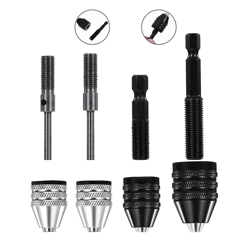 

SOFT-4Pack Round To Hex Adapter 1/4 1/8 1/16Inch Drill Chuck Adapter Keyless Drill Chuck Bit Hex For Impact Driver Conversion