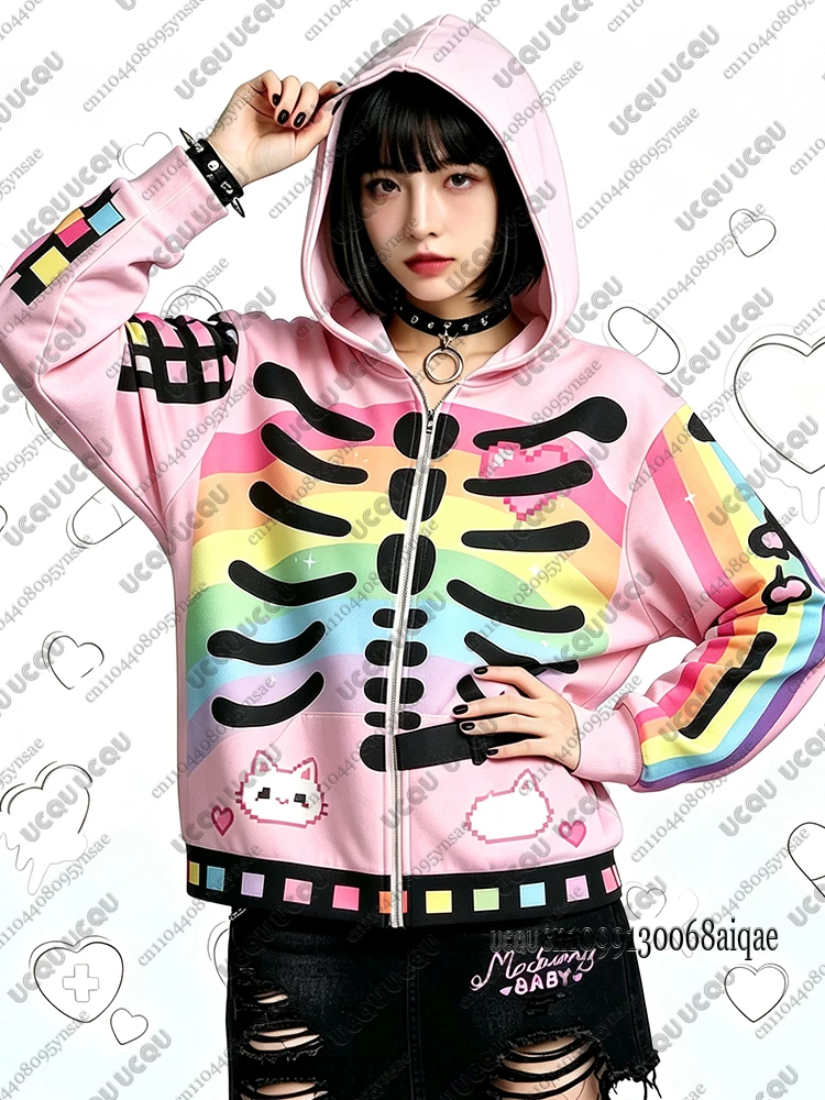 2026 Herbst Winter Gothic Kawaii Halloween Hoodies für Damen, modische dunkle Reißverschluss-Hoodies, Outdoor-Mäntel, Kawaii Hoodies für Mädchen – Detail 16