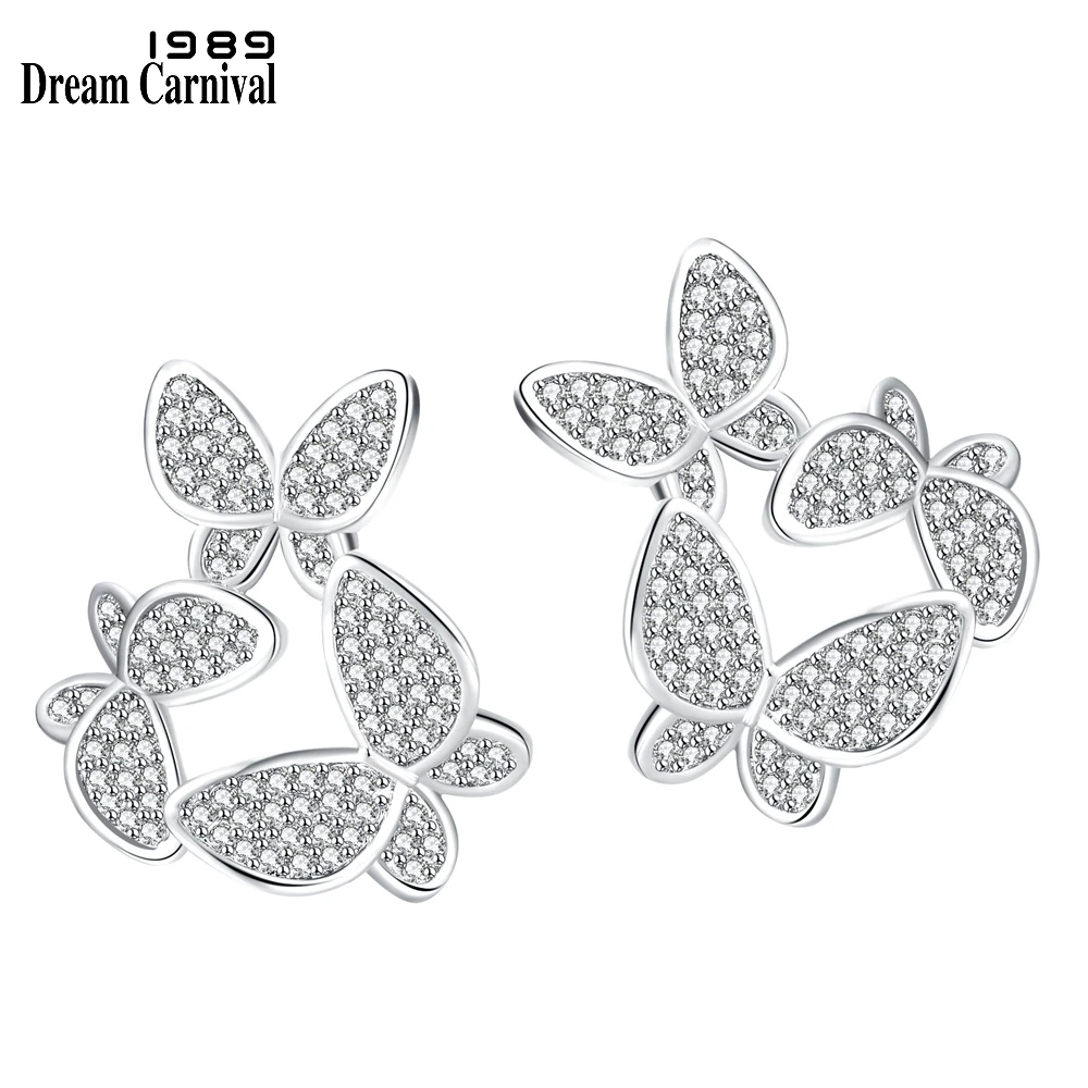 DreamCarnival1989 Beautiful Butterflies Stud Earrings for Women Zircon Paved 18 mm Rhodium Plated Lovely Party Jewelry WE4170