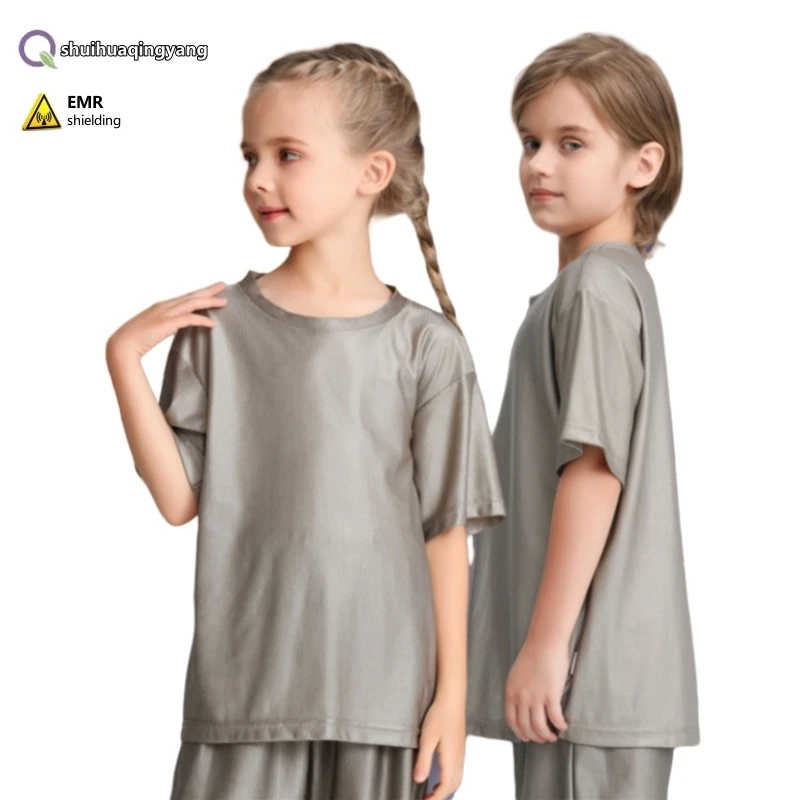 Electromagnetic radiation protective 3D mesh silver fiber child short sleeve T-shirt Computer EMF shielding children underwear