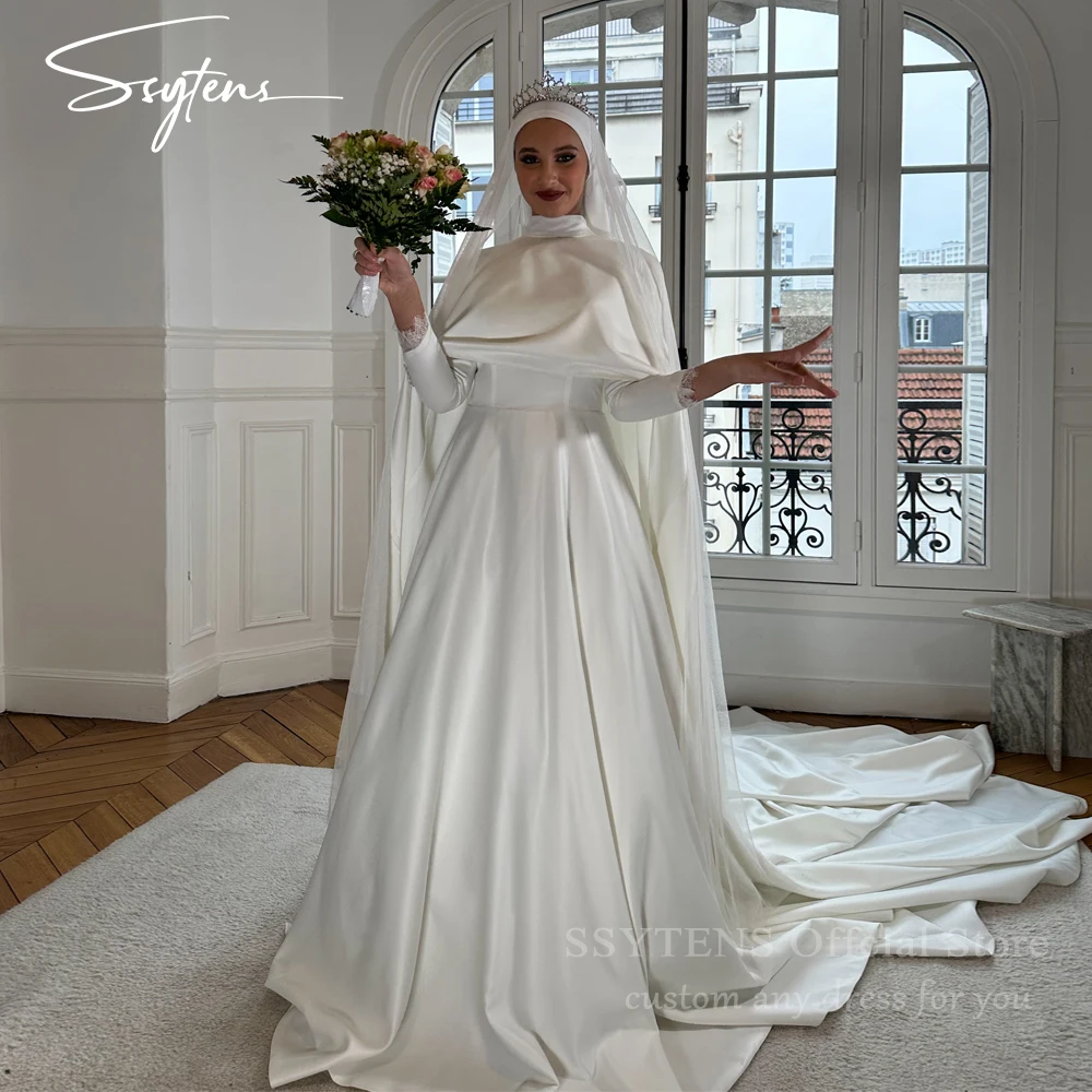 

SSYTENS Modest White Wedding Dress 2026 Shawl Long Sleeve A-Line Saudi Arabia Muslim Floor-Length Civil Bridal Gowns Customized