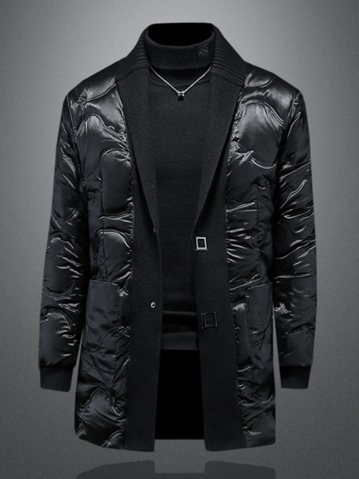 

Men's Winter Thiened Casual Sle Stand Collar down Jaet Knitted Lapel Faionable Urban Busin Leisure Warm Coat