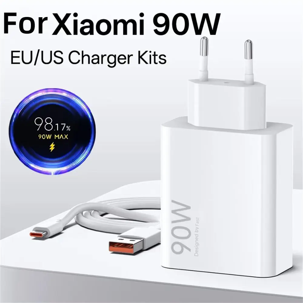 Adaptador de Carga Rápida USB C de 90W con Cable de Datos de Carga Rápida Tipo C para Xiaomi 15 14 Ultra Redmi Note, Enchufe EU/US