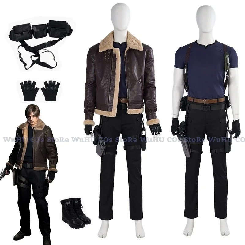 Biohazard Resident 4 Remake Leon S Kennedy Evil Cosplay Fantasia Costume Jacket Pants Disguise Adult Men Wig Halloween Costumes