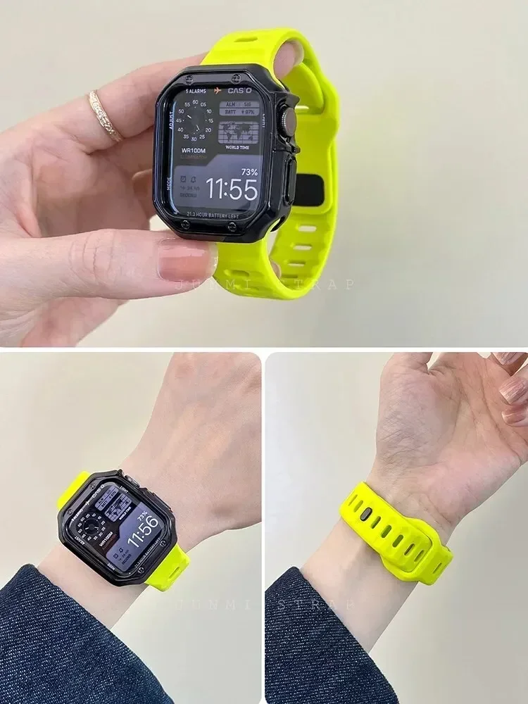 لينة سيليكون حزام + حافظة ل سوار ساعة يد آبل 49 مللي متر 46 مللي متر 45 مللي متر 42 مللي متر سوار Correa iWatch الترا 2 38 مللي متر 40 مللي متر 41 مللي متر حزام الساعات 10 9 8