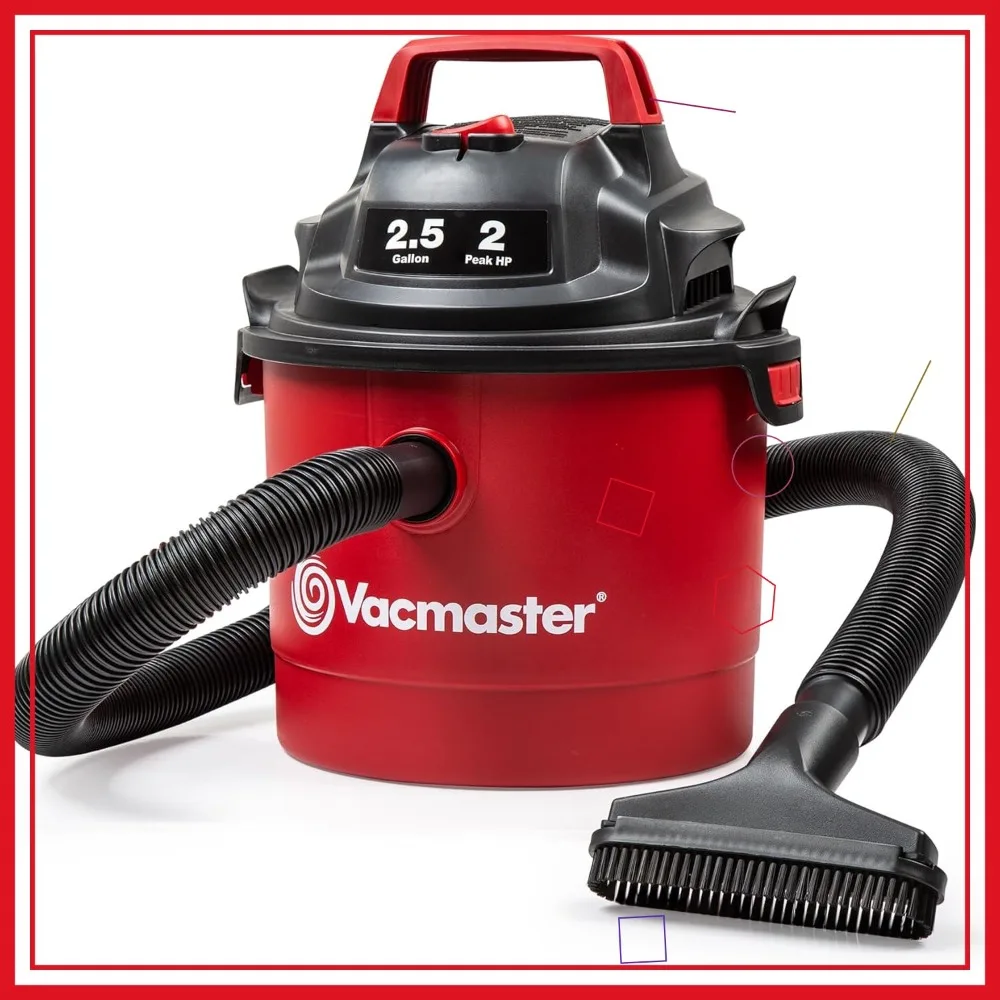 

2.5-Gallon Wall-Mountable Wet/Dry Vacuum with 2 Peak HP, Ideal for Home and Garage Cleaning