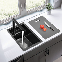 304 Stainless Steel Kitchen Sink with Swivel Faucet, Single Kitchen Sinks, Invisible Sink for Kitchen, Embedded Countertop Sink