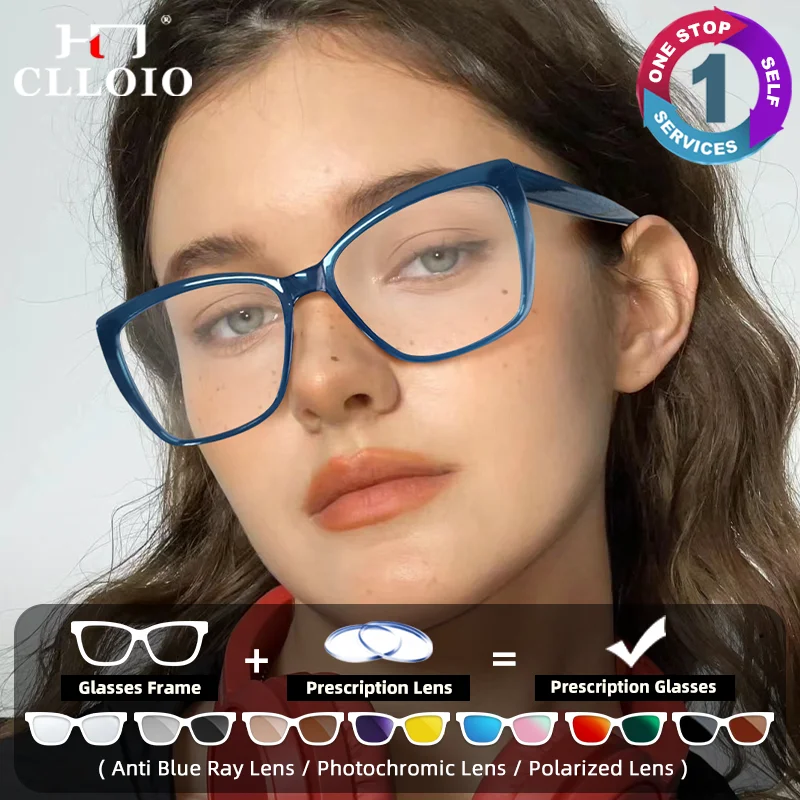 

CLLOIO Fashion Cat Eye Blue Light Light Prescription Glasses Women Optical Myopia Eyeware Progressive Computer Office Eyeglasses