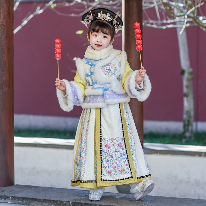 

Новый зимний теплый комплект ханьфу для девочек, детский костюм древней феи, стеганое платье, детский костюм Тан, 2026, одежда на китайский Новый год