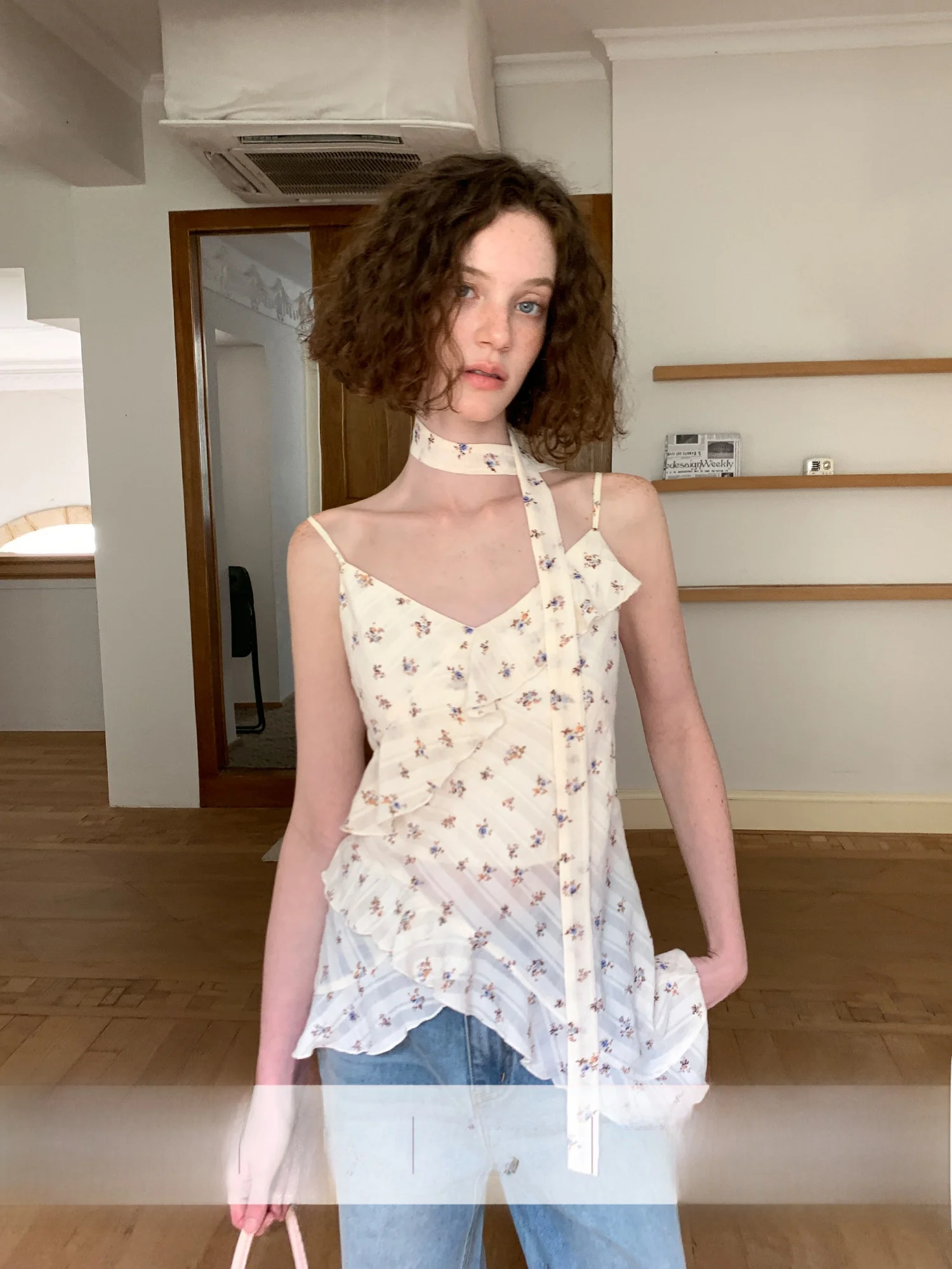 EGGKA Vacation Style off Shoulder Floral Print Strapless Top Irregular Hemline Loose Fit Polyester Fabric Summer Outfit