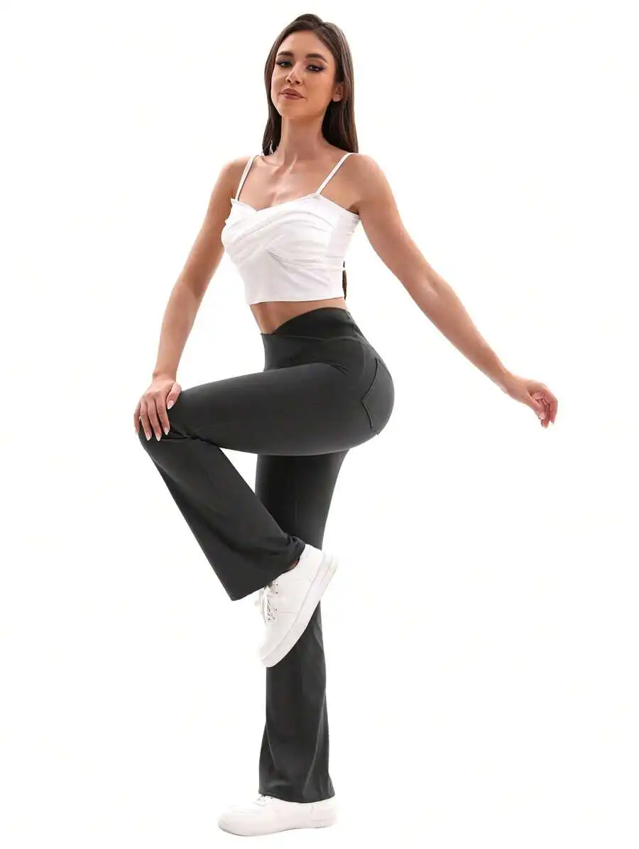 3-teilige Damen-Yogahose mit ausgestellter Tasche und hoher Taille – keine Perspektive, Training – dehnbarer und atmungsaktiver Stoff – geeignet für Yoga,