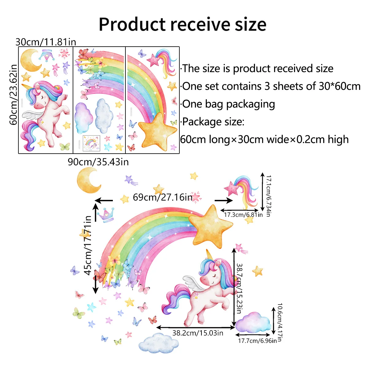 Rainbow Unicorn Wall Stickers For Children's Room Kids Bedroom Girl Room Decor Wallpaper Removable Poster Pony Home Decoration