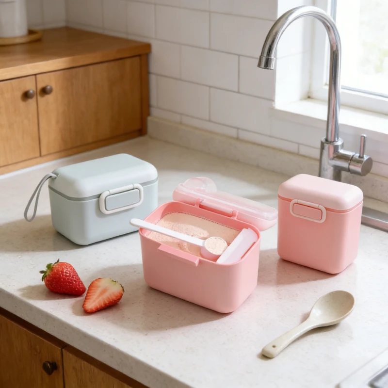 1432122 Caja portátil de almacenamiento de alimentos para bebés, leche en polvo, cereales esenciales, caja de polvo infantil, contenedor de aperitivos para niños, contenedor de alimentos