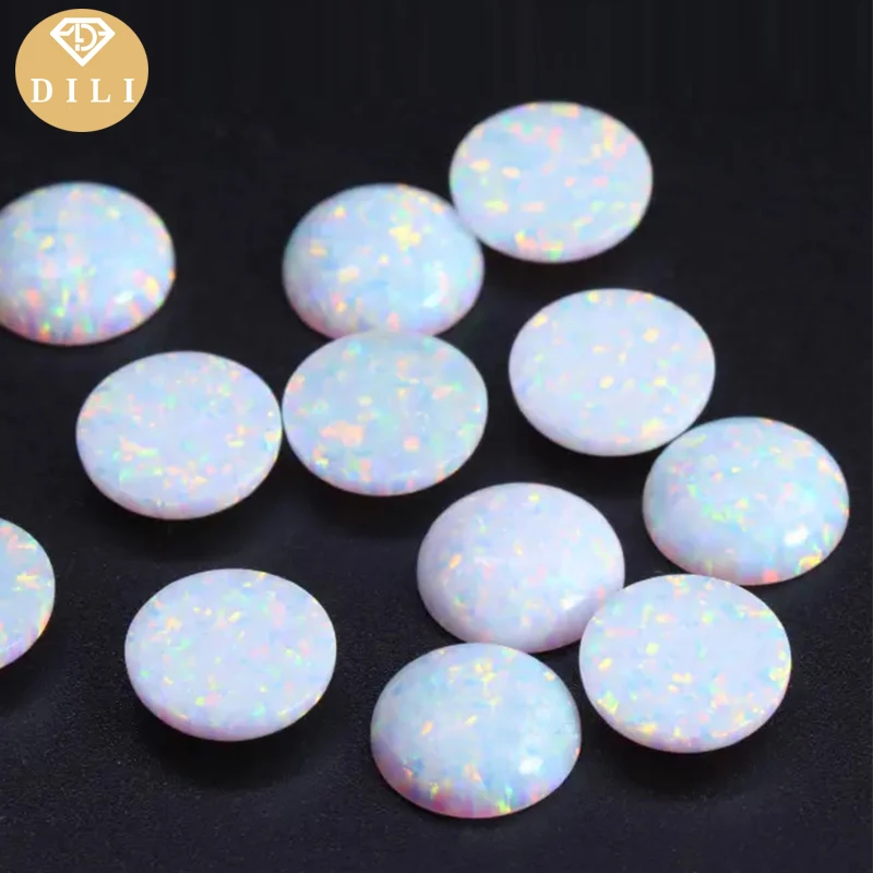 

For Promotion 1.5-6mm OP17 Snow White Kyocera Opal, Round Shape Flat Bottom Cabochon Loose Synthetic Red Fire Opal Stone