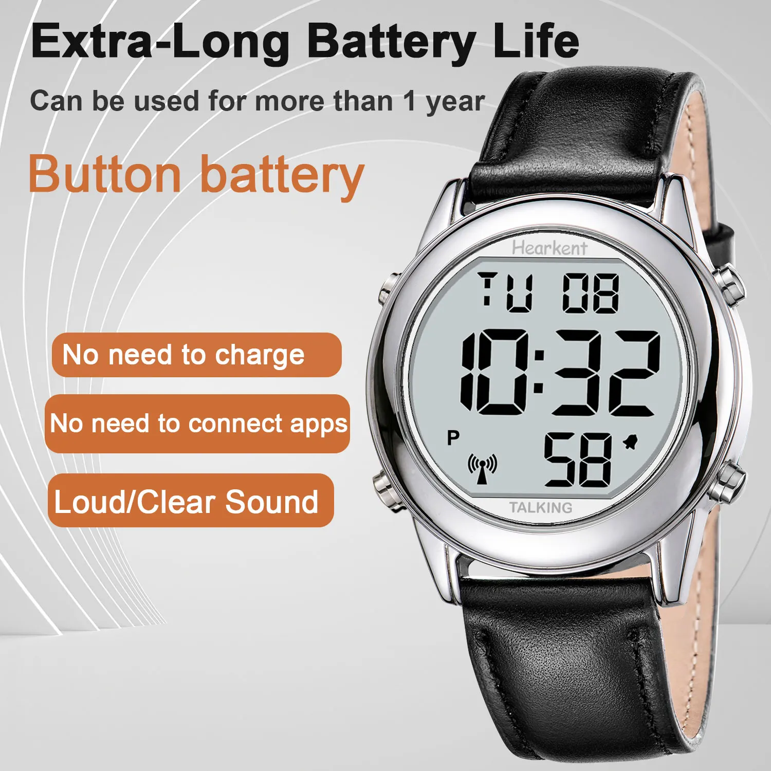 Hearkent Talking Watches for Blind Elderly Men\'s Clock Talking Time with Atomic Alarm Radio Wrist Watches Spanish/German/English