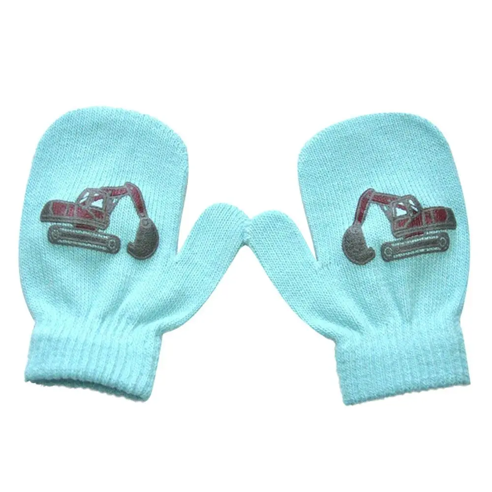 2 pairs 1-4 Years Old Boys Girls Full finger Engineering Car Pattern Cute Thick Warm Knitted Gloves Mittens