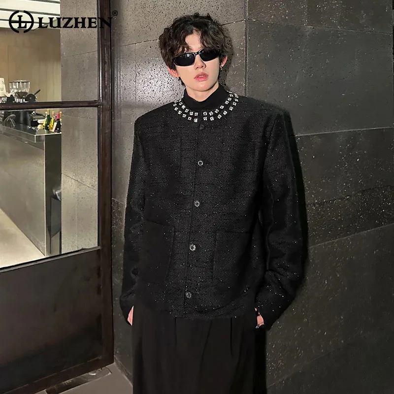 

LUZHEN Роскошная красивая куртка с круглым вырезом и блестками, мужская модная элегантная куртка высокого качества, новинка 2025, темпераментное пальто JY5029
