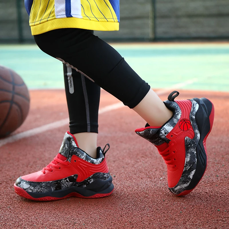 

Hot Selling Children's High-Top Basketball Breathable Sneakers Lace-Up Sneakers with Star Pattern Shoes for Kids