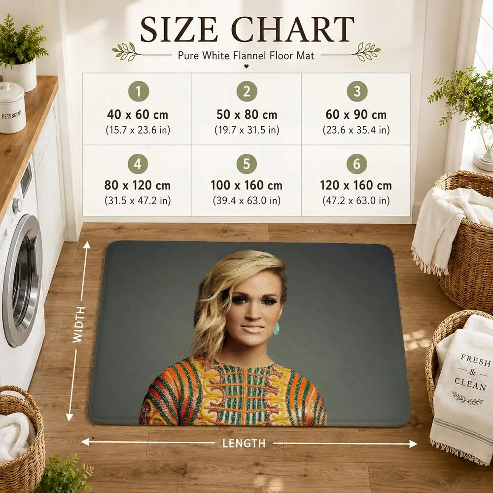 C-Carrie Underwood Floor Mat Flannel Rug Non Slip Absorbent Soft Washable For Entryway Hallway Bathroom Kitchen Decor
