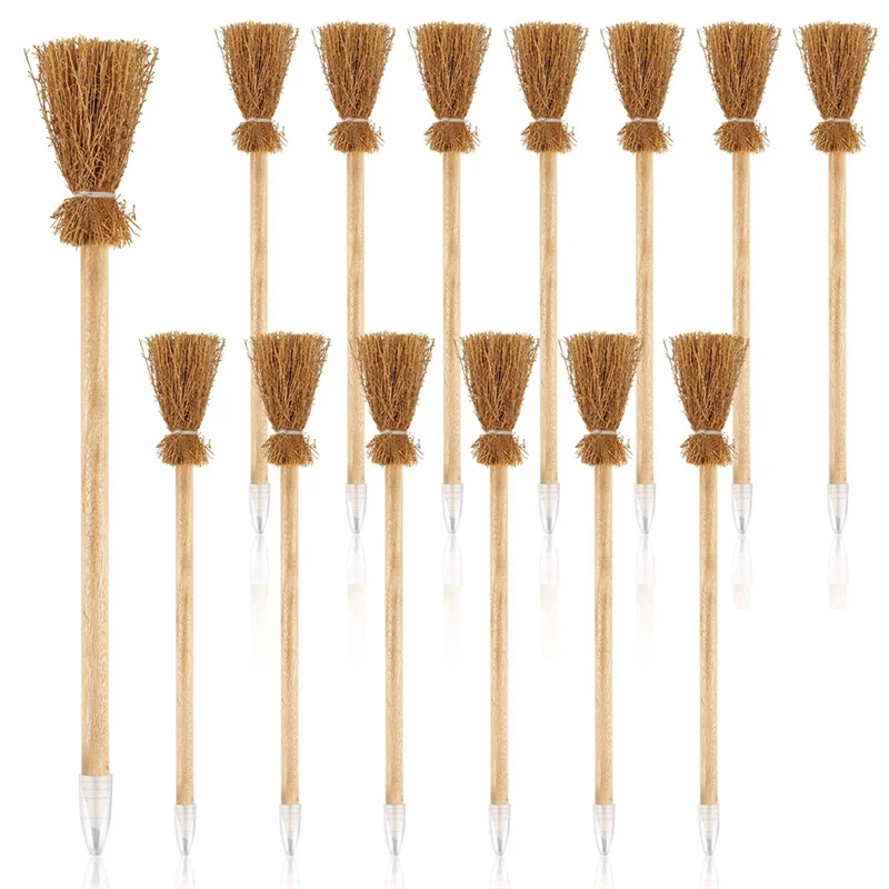 

RISE-14PCS Witch Broom Stick Pencils Halloween Wizard Wand Pencils For Theme Gift Goodie Bag Fillers