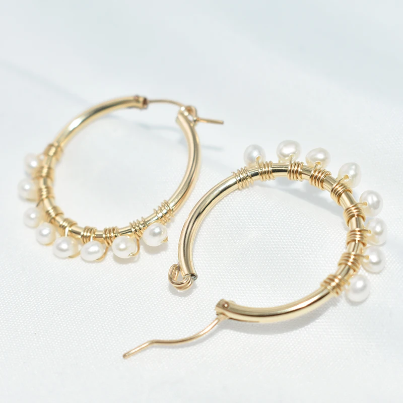 

30MM Gold Filled Natural Pearls Earrings Gold Hoop Earrings Handmade Jewelry Brincos Minimalism Oorbellen Pendientes Earrings