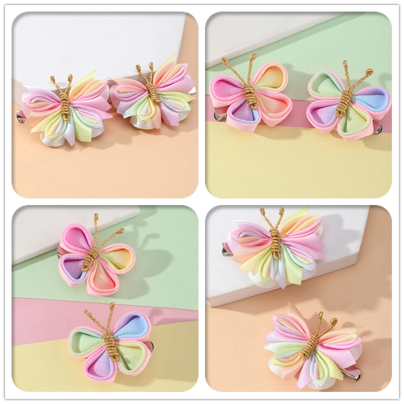 

10Sets Glitter Gradient Rainbow Color Buttefly Barrettes Cartoon Hair Clips Fashion Headwear Boutique Hair Accessories for Girls