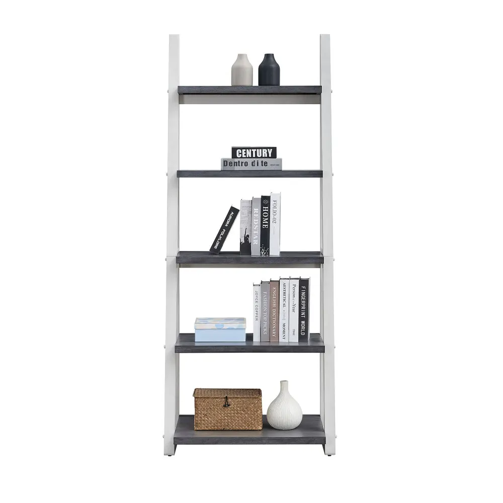 5-Tier Shelves,Bookshelf, Storage Rack, Bookcase with Rubber Wood Frame, Ladder Shelf for Living Room,Office, Kitchen, Bedroom