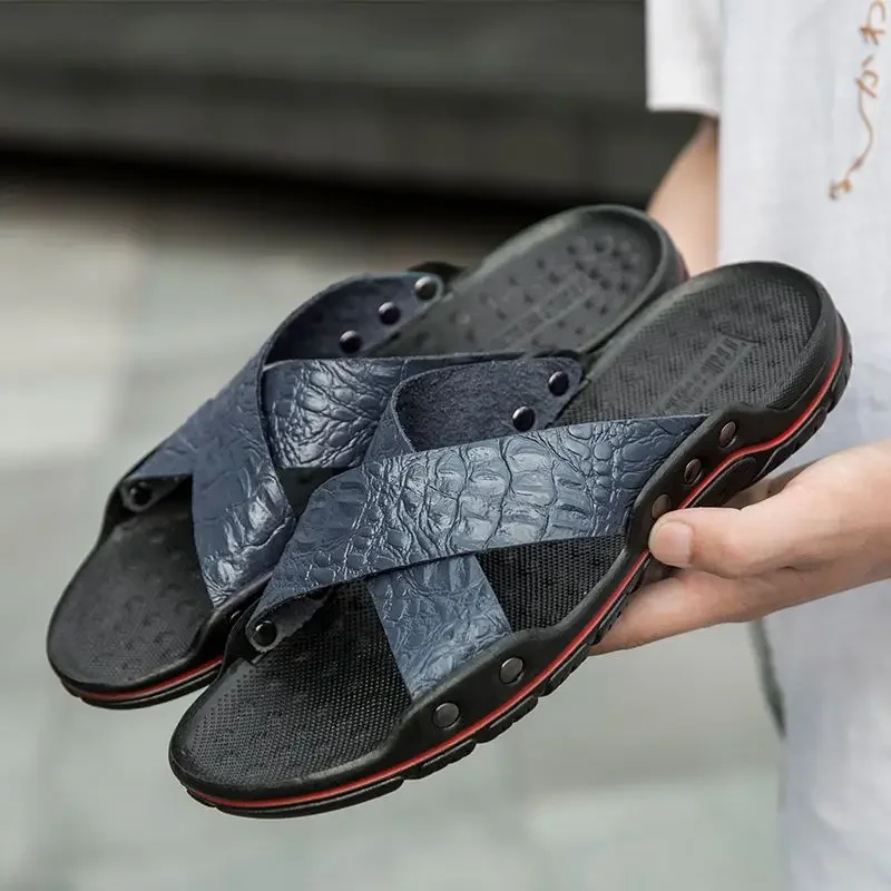 

Износостойкие сандалии, мужская противоскользящая обувь на платформе, пляжные оригинальные резиновые тапочки из натуральной кожи, элегантные мужские тапочки из ЭВА