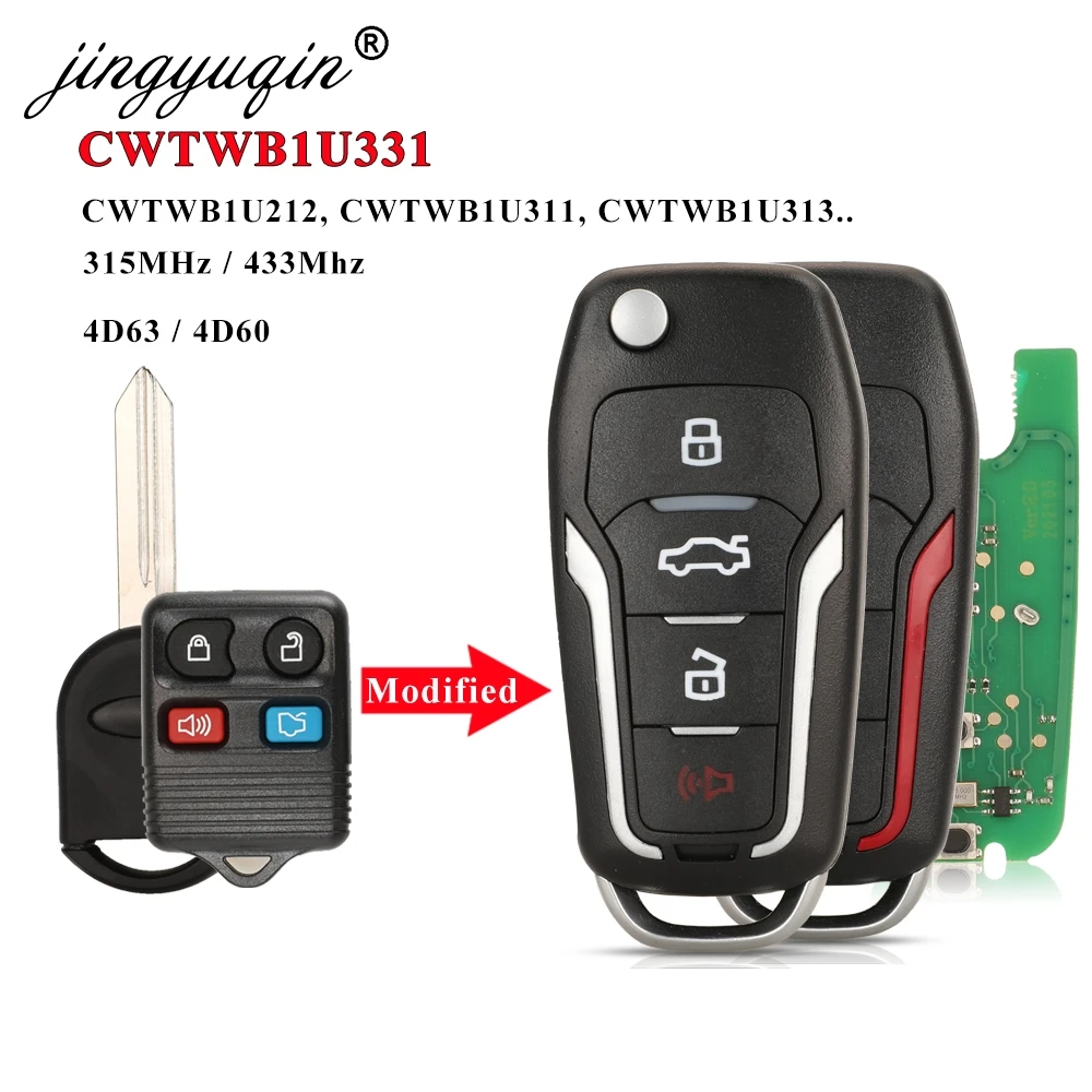 

jingyuqin CWTWB1U331 Modified Remote Car Flip Key for Ford F150 Explorer Focus Edge Escape Ranger Mustang Flex Mercury Lincoln