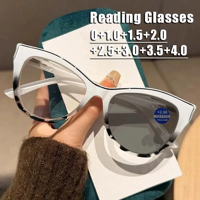 

Large Frame Photochromic Presbyopia Glasses Cat Eye Fashion Personalized Computer Spectacle Eyeglasses Anti Blue Light Eyewear