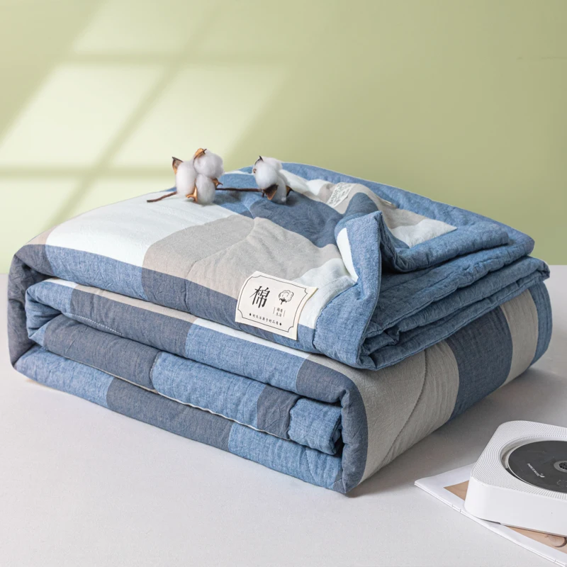 Volledig katoenen zomer quilt met lange stapel airconditioning gewatteerd quilt wasbaar plaid Zacht dekbed voor dubbel twin queensize bed