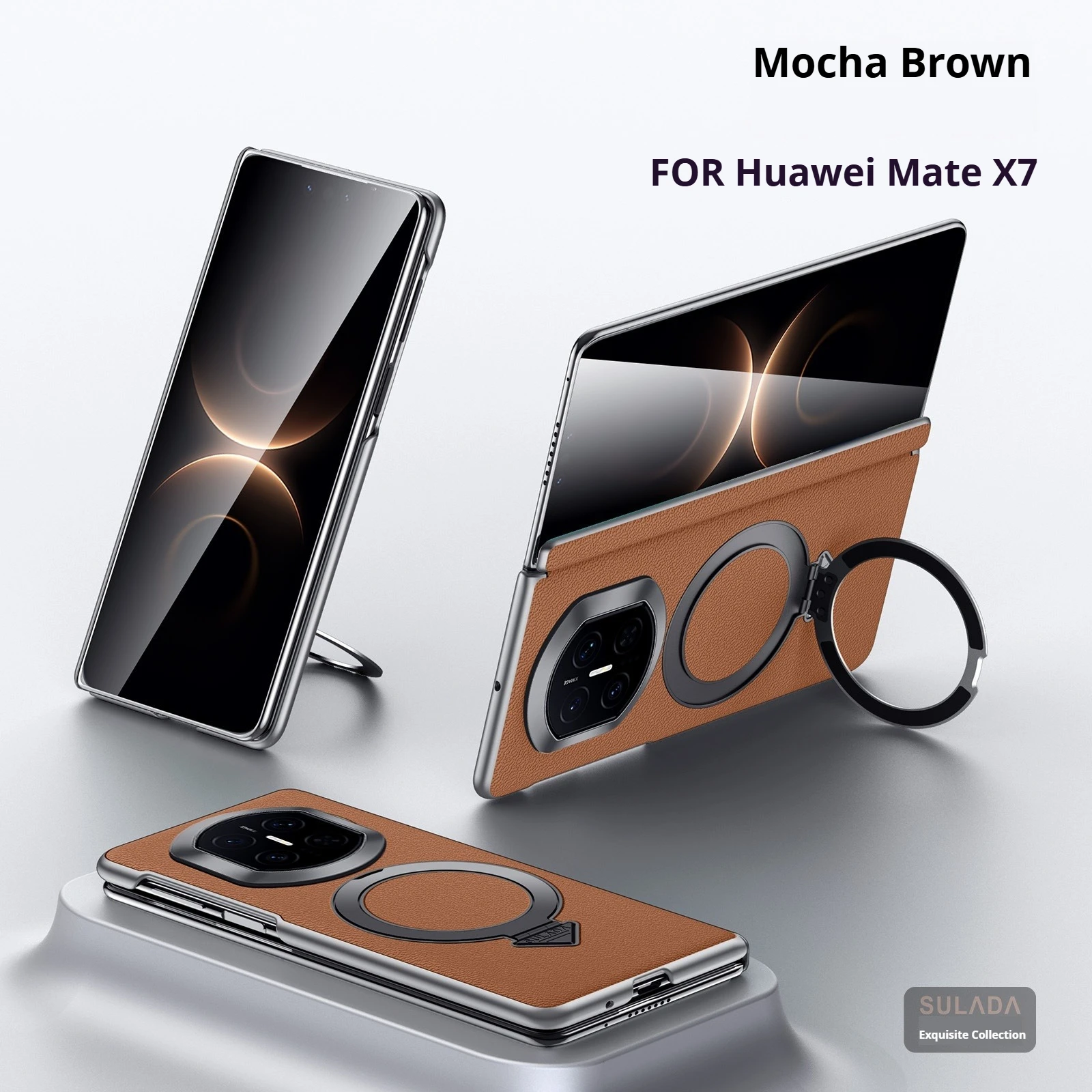Luxury Genuine Leather Case for Huawei Mate X7 Stand Case SULADA Central Axis Hinge Protection Magnetic Case for Huawei Mate X6
