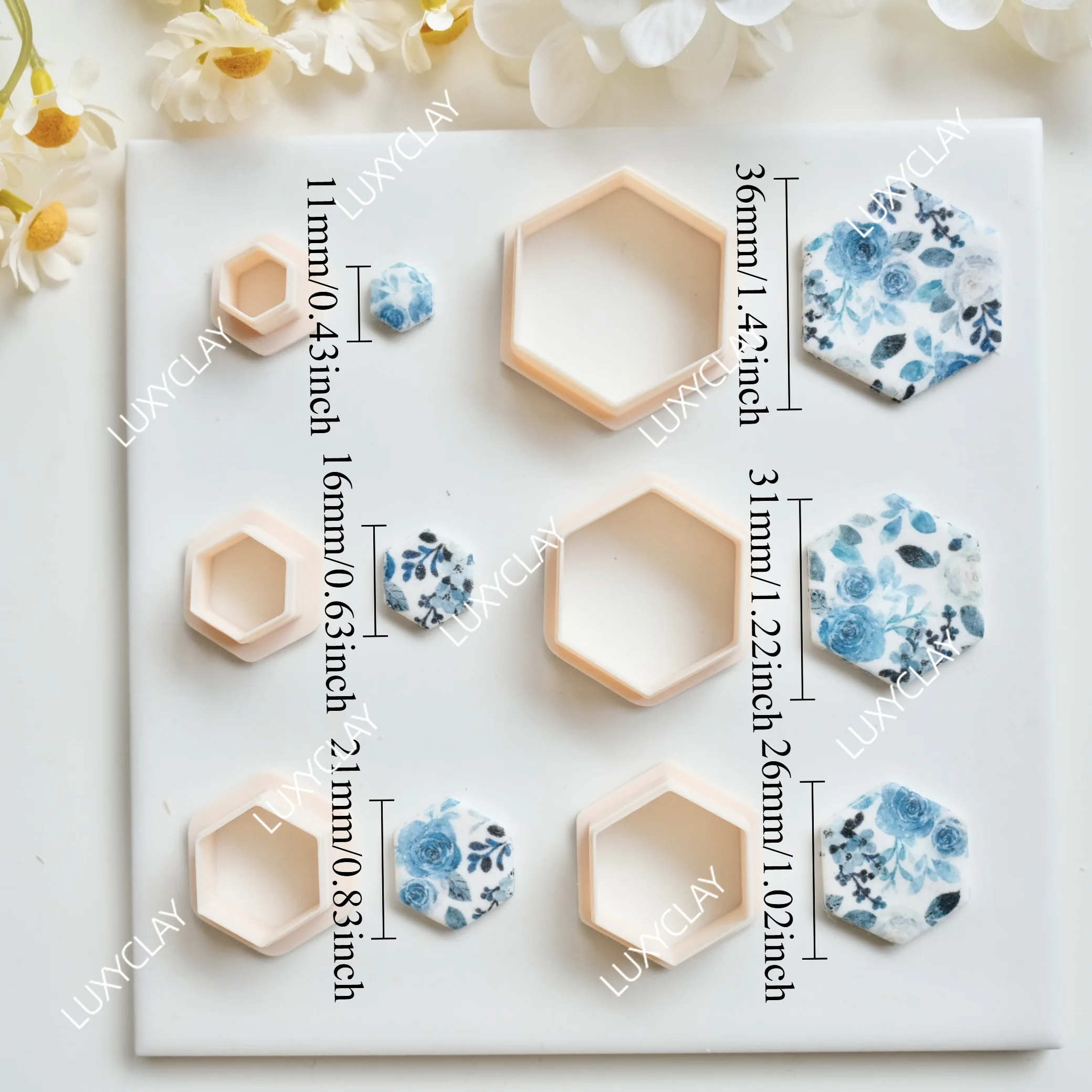 6Pcs Different Size Hexagon Pattern Polymer Clay Cutters, Basic Geometric Shape Clay Molds for DIY Earrings & Jewelry Making