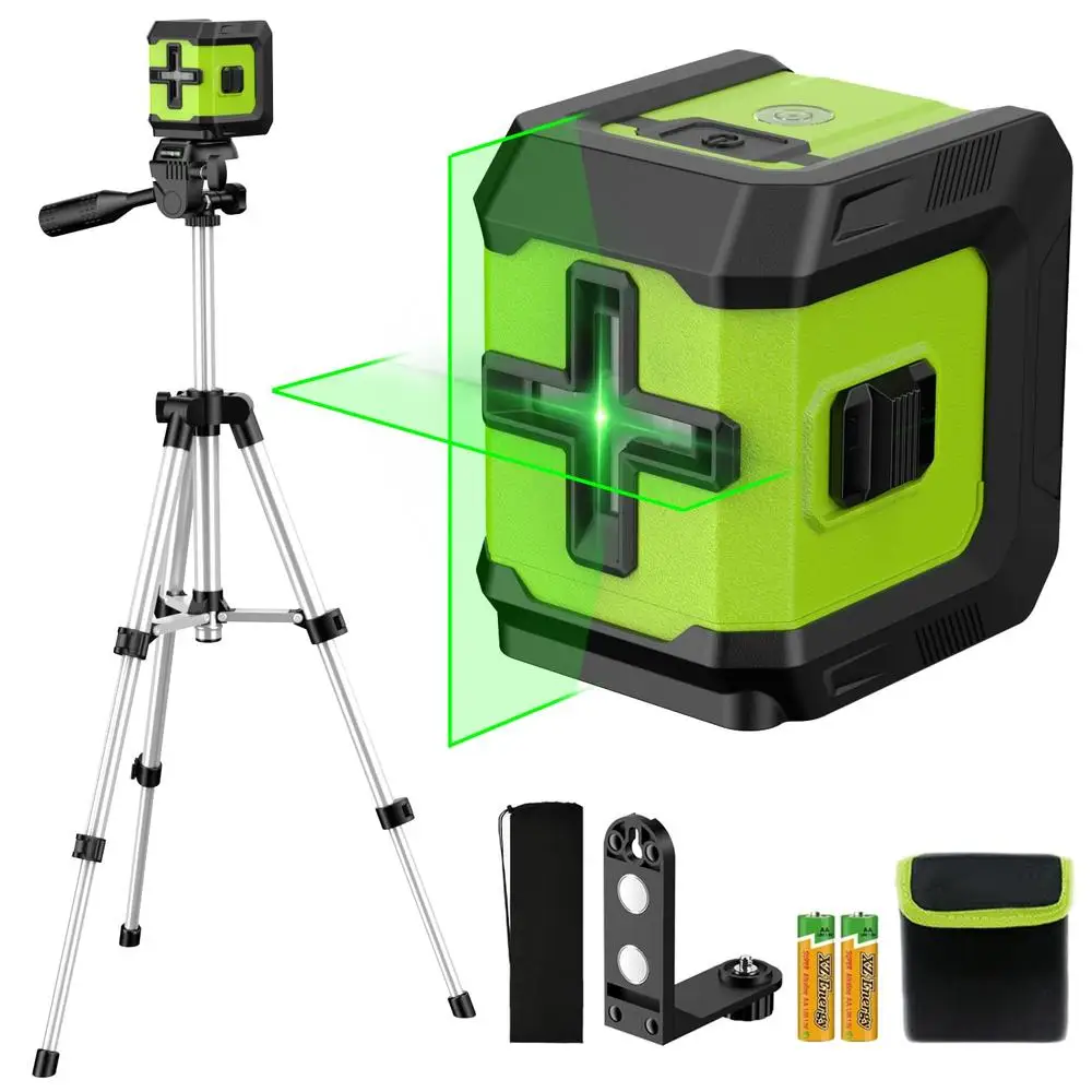 98ft Green Cross Line Laser Level with Tripod & Magnetic Holder Self Leveling Tool Tiling Installation Carpentry 360° Rotation &