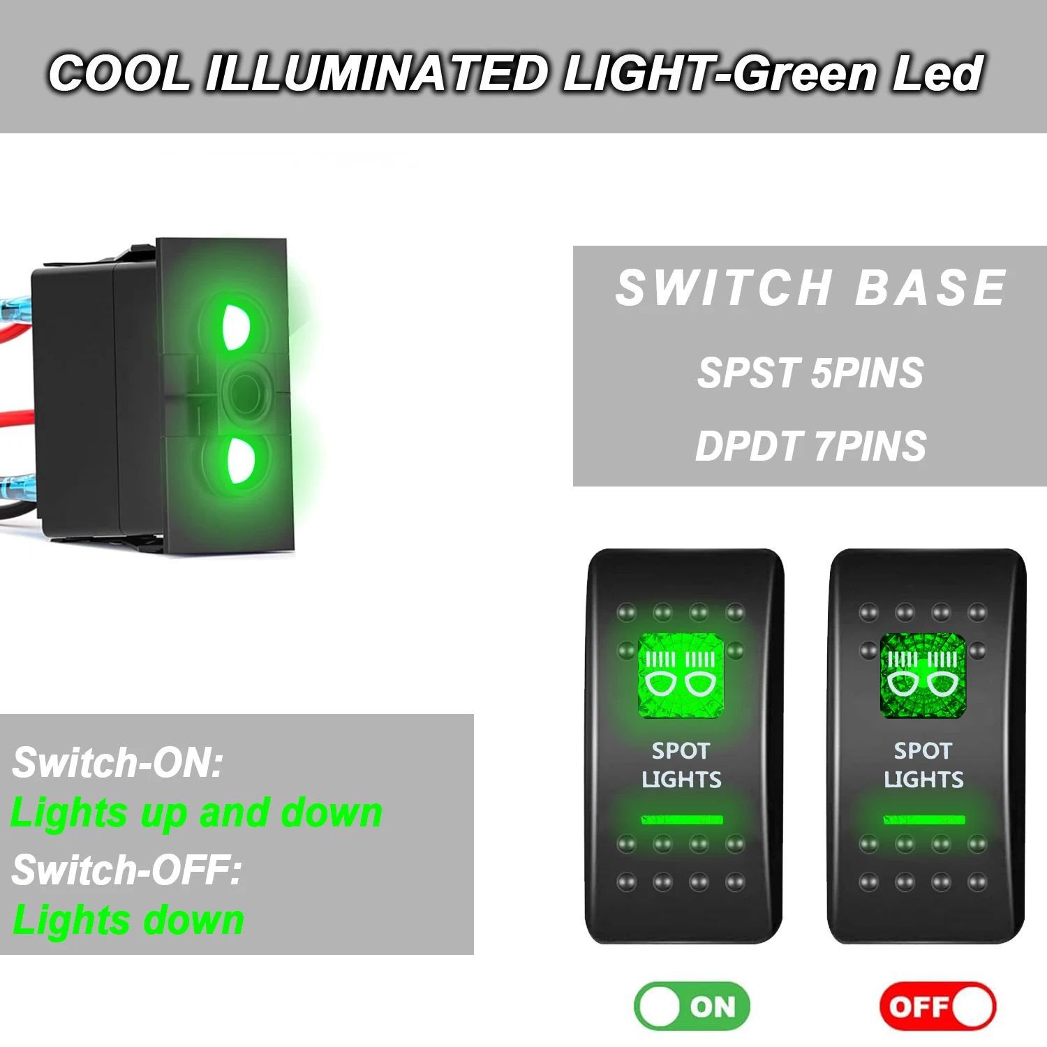 12V Bilge Pump Rocker Switch Green Led Momentary/Latching Marine Grade Toggle Switch For Caravan Marine 4X4 Carling ARB TYPE