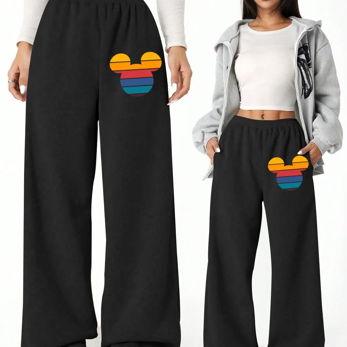 

Disney Mickey Mouse Women's Straight Sweatpants Casual Fashion Autumn and Winter Fleece Sports Pants Streetwear Oversized
