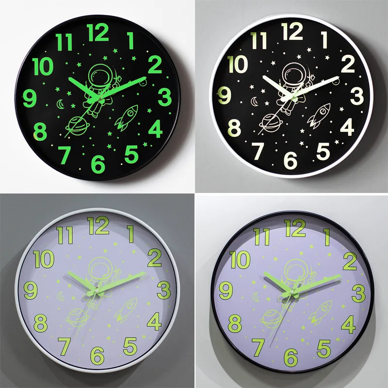 

12 Inch 30cm Round Luminous Wall Clock Silent Clock Space Astronaut Personality Creative Digital Pointer Clock Wall Decoration