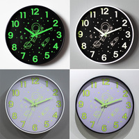 12 Inch 30cm Round Luminous Wall Clock Silent Clock Space Astronaut Personality Creative Digital Pointer Clock Wall Decoration