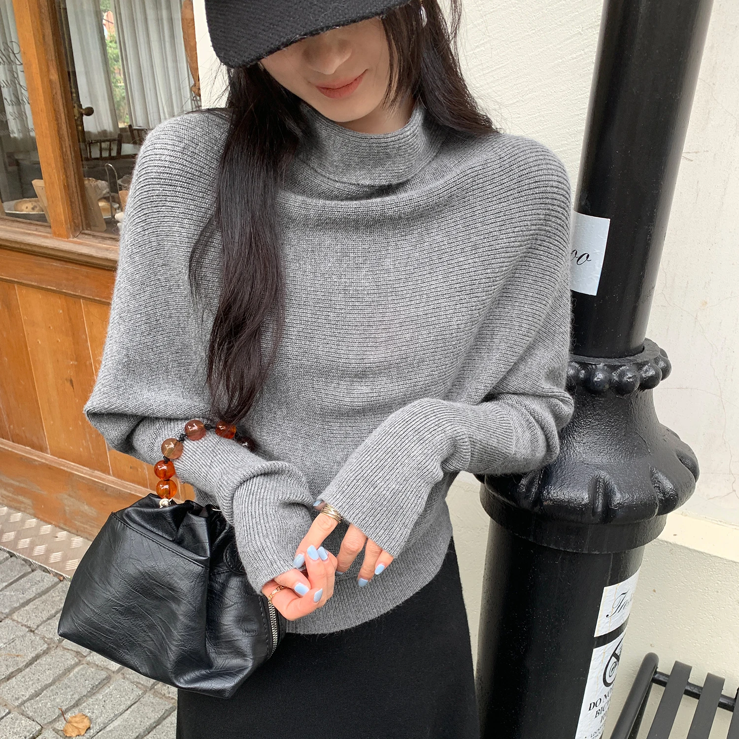 

Fashion Knitted Women's Pullover Women Batwing Sleeve Loose Sweater Trendy Autumn Winter Advanced Slouchy Neck Soft Warm Jumper