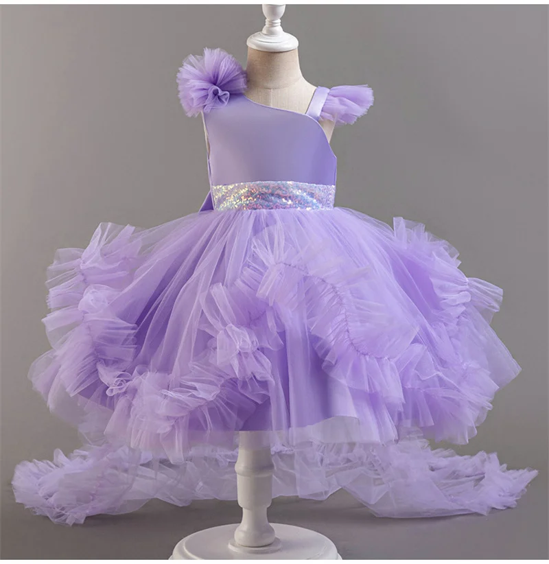 Baby Princess Elegant Dress Girl's Puffy Tulle Gown Children Detachable Train Mesh Vestidos Kids Wedding Birthday Party Costume